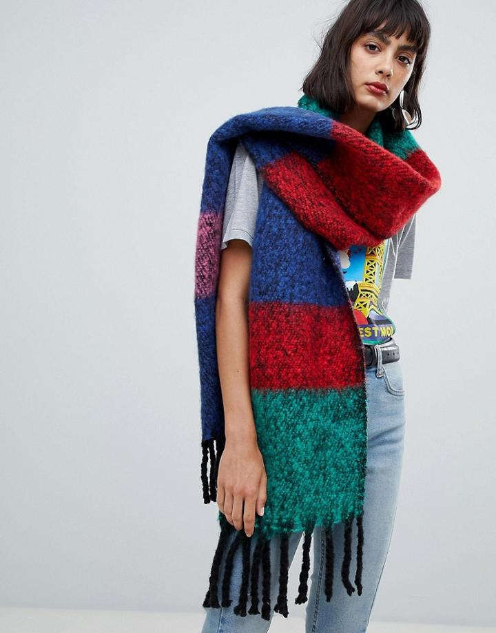 Asos Design Oversized Bright Fluffy Scarf In Stripe - Multi