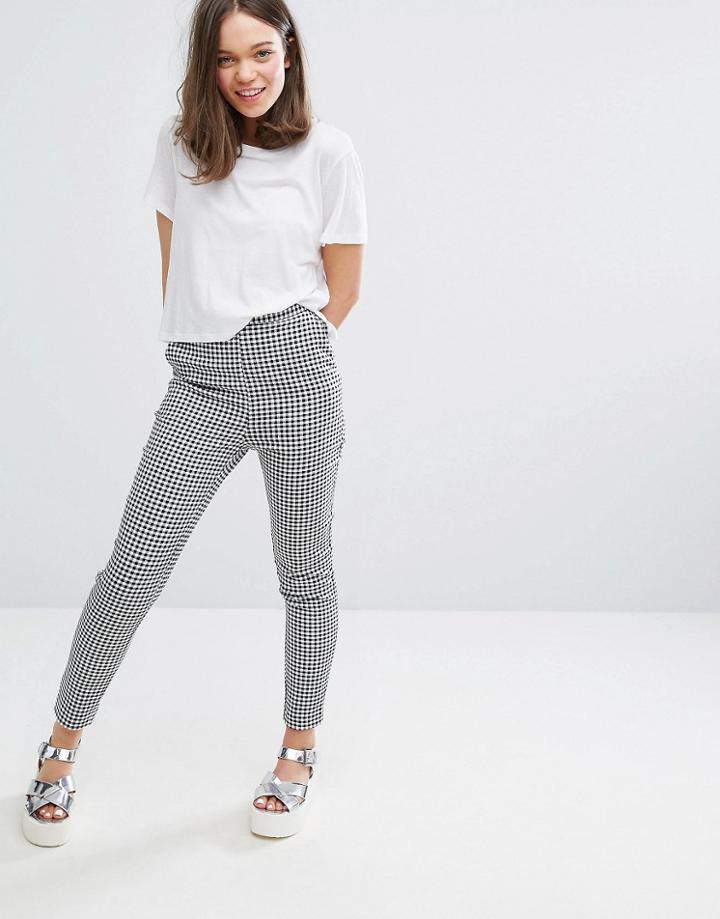 Monki Check Peg Leg Pants - Multi