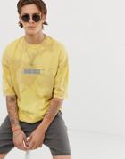 Asos Design Oversized T-shirt In Washed Tie Dye And Reflective Print - Yellow