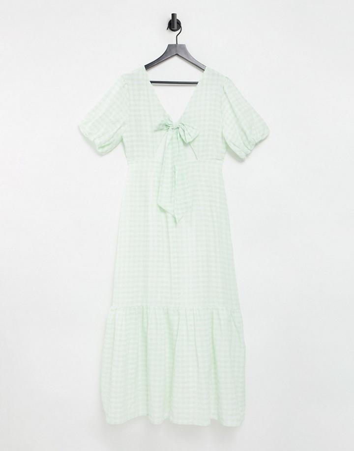 Warehouse Gingham Puff Sleeve Maxi Dress In Mint-green