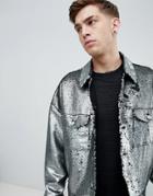 Asos Design Festival Oversized Sequin Jacket In Silver - Silver