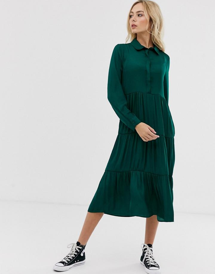 Jdy Tiered Maxi Shirt Dress-green