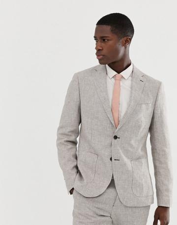 Celio Slim Fit Linen Suit Jacket In Stone - Stone