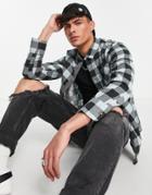 Brave Soul Long Sleeve Plaid Shirt In Black & Blue