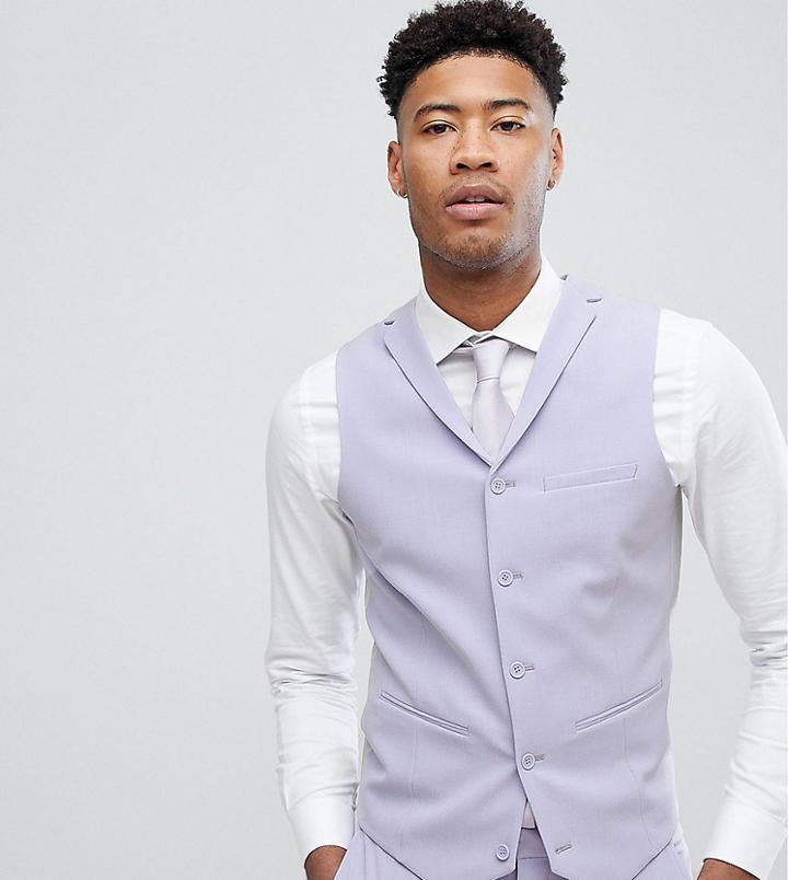 Asos Tall Wedding Super Skinny Fit Suit Vest In Lilac - Purple