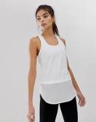 Asos 4505 Dolphin Hem Scoop Back Mesh Hem Tank - White