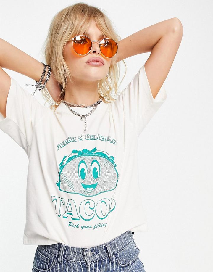 Asos Design Shrunken Tee With Taco Graphic Print In White