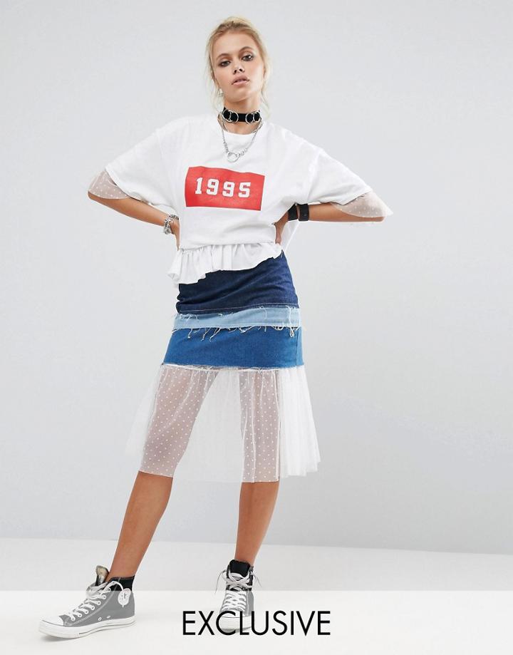Milk It Vintage Reconstructed Paneled Denim Skirt - Blue