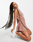 Asos Design Sleeveless Sweat Hoodie Romper In Taupe-brown