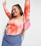 Asos Design Curve Cropped Shrug Top In Blurred Marble Print-multi