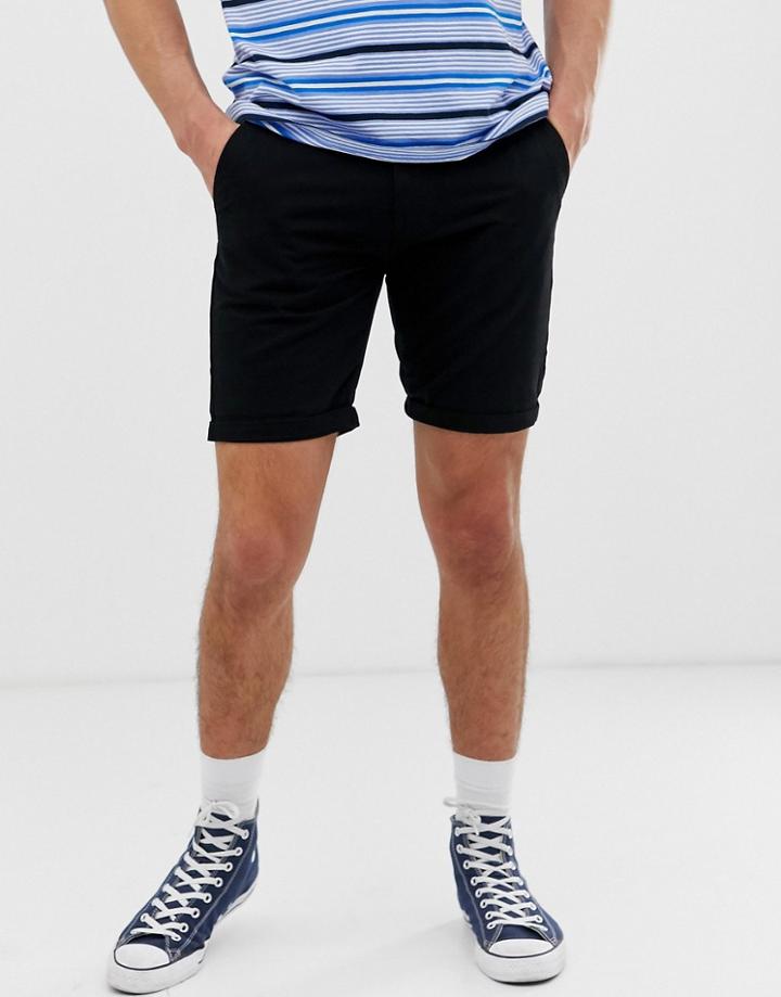 D-struct Turn Up Slim Chino Shorts - Black
