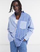 Asos Design Extreme Oversized Contrast Stripe Shirt In Blue And Navy Print-blues