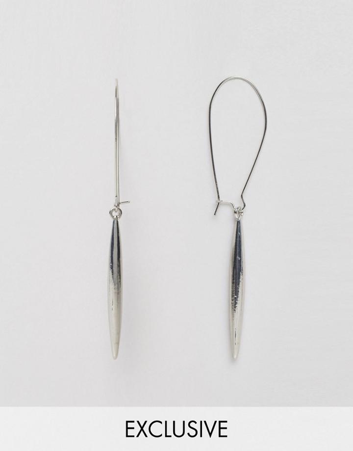 Designb London Spike Drop Hoop Earrings - Silver
