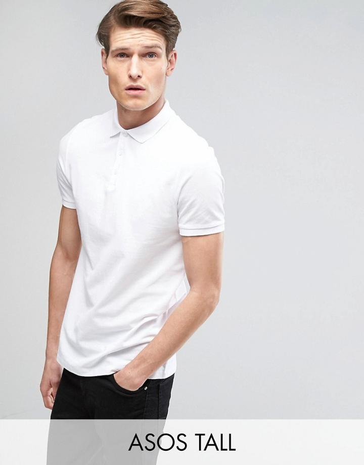 Asos Tall Pique Polo Shirt In White - White