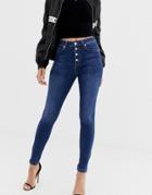 Na-kd Skinny Jeans With Zip Ankle In Mid Blue - Navy