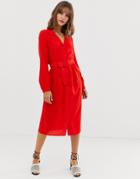 Vero Moda Midi Shirt Dress With Fabric Covered Belt - Red