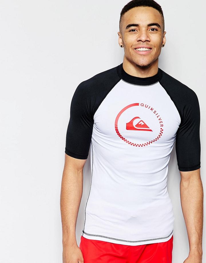 Quiksilver Lock Up Rash Vest With Short Sleeves - White