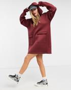 Asos Design Mini Sweatshirt Scuba Hooded Dress In Oxblood-red