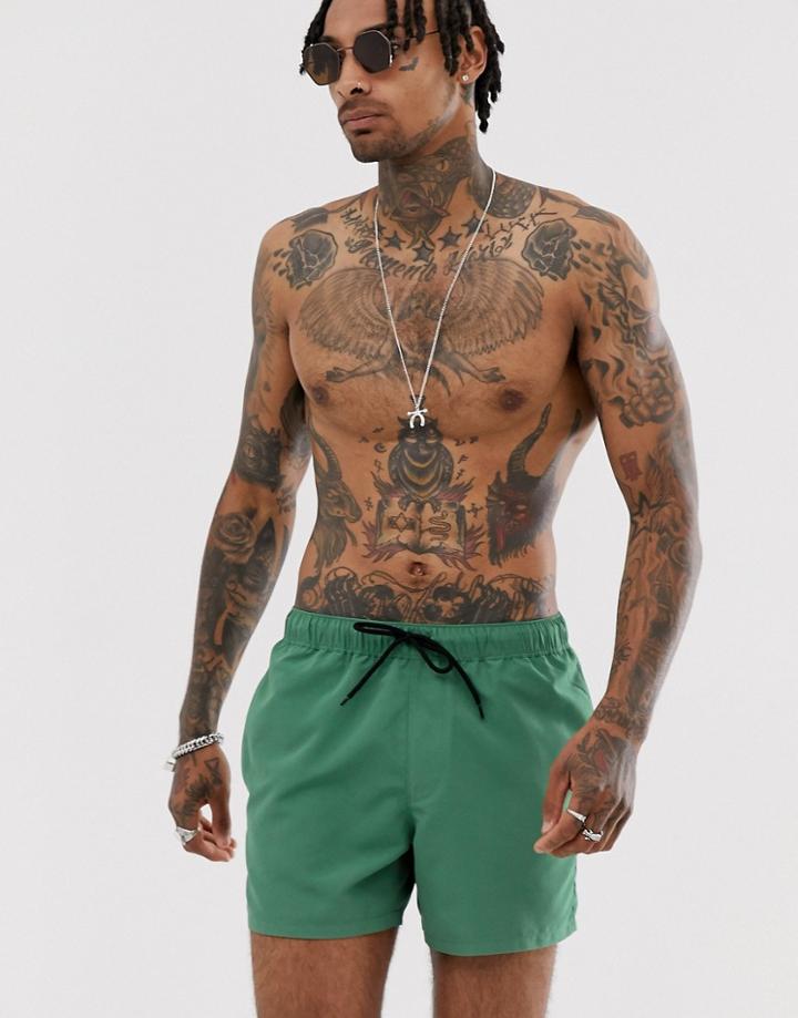 Asos Design Swim Shorts In Khaki Short Length