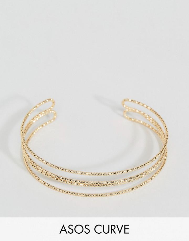 Asos Curve Three Bar Cuff Bracelet - Gold