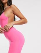Club L London Open Back Midi Dress With Ruched Back Detail In Neon Pink