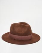 Asos Fedora Hat In Brown Felt - Brown