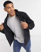 New Look Denim Jacket In Black With Cord Collar