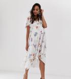 Asos Design Maternity Midi Dress With Cape Back And Dipped Hem In Dainty Floral-multi