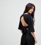 Fashion Union Petite Wrap Crop Top With Open Back And Wide Sleeves - Black