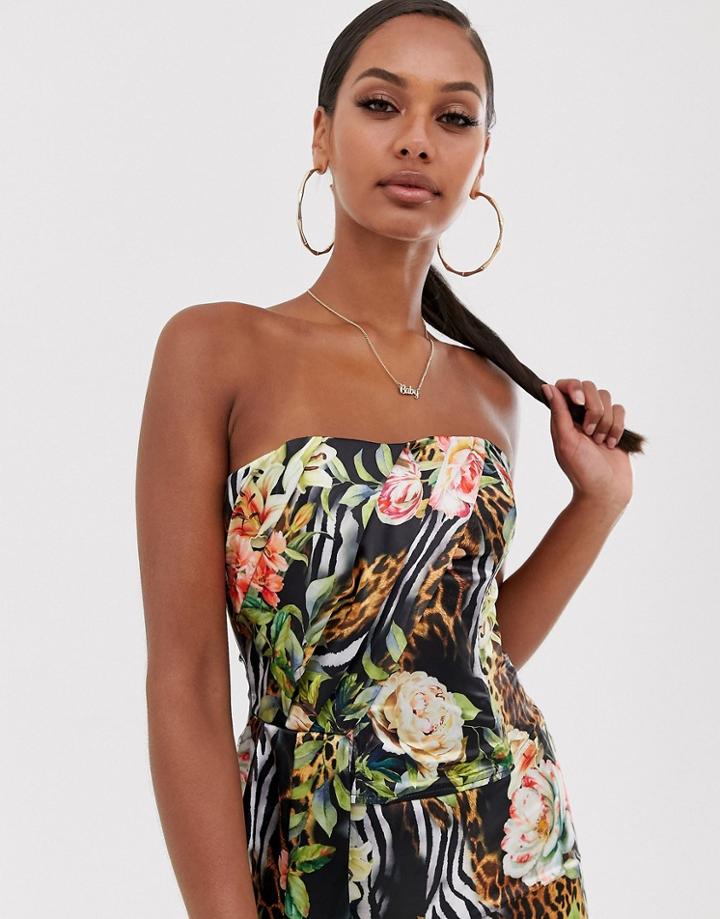 John Zack Bandeau Crop Top Two-piece With Fill In Tropical Print-multi