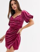 Glamorous Puff Sleeve Mini Dress In Velvet