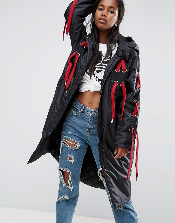 Asos Parka With Eyelet And Lace Up - Black