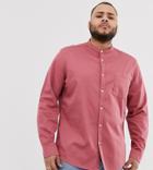 Asos Design Plus Stretch Regular Fit Denim Shirt In Pink With Grandad Collar