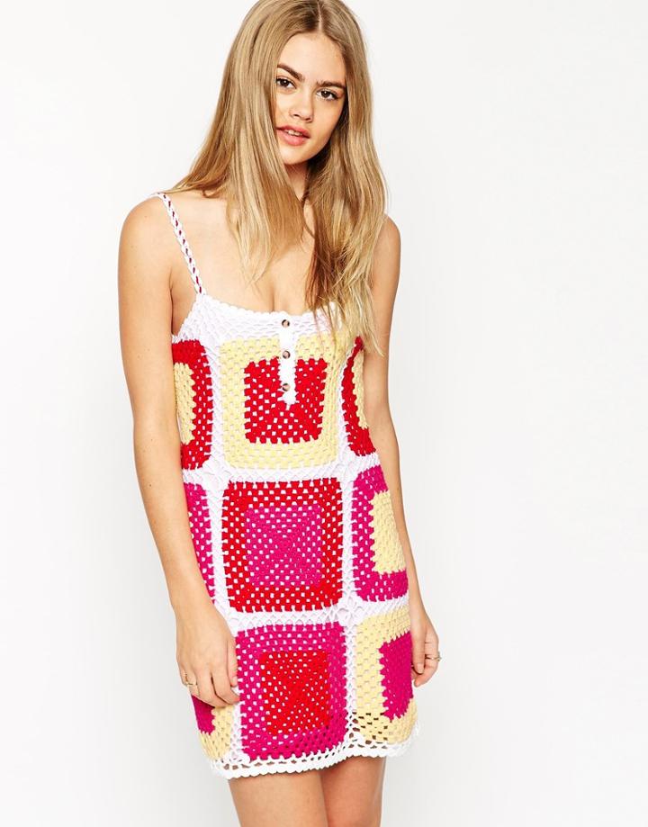Asos Sundress In Patchwork Hand Crochet - Multi