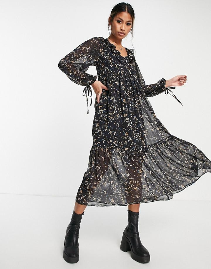 Topshop Floral Ruffle Chuck On Maxi Dress In Multi