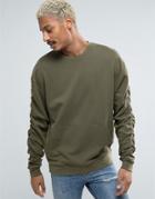 Asos Oversized Sweatshirt With Ruched Sleeves In Khaki - Green