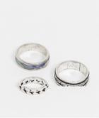 Asos Design 3 Pack Band Ring Set With 90s Design In Silver Tone