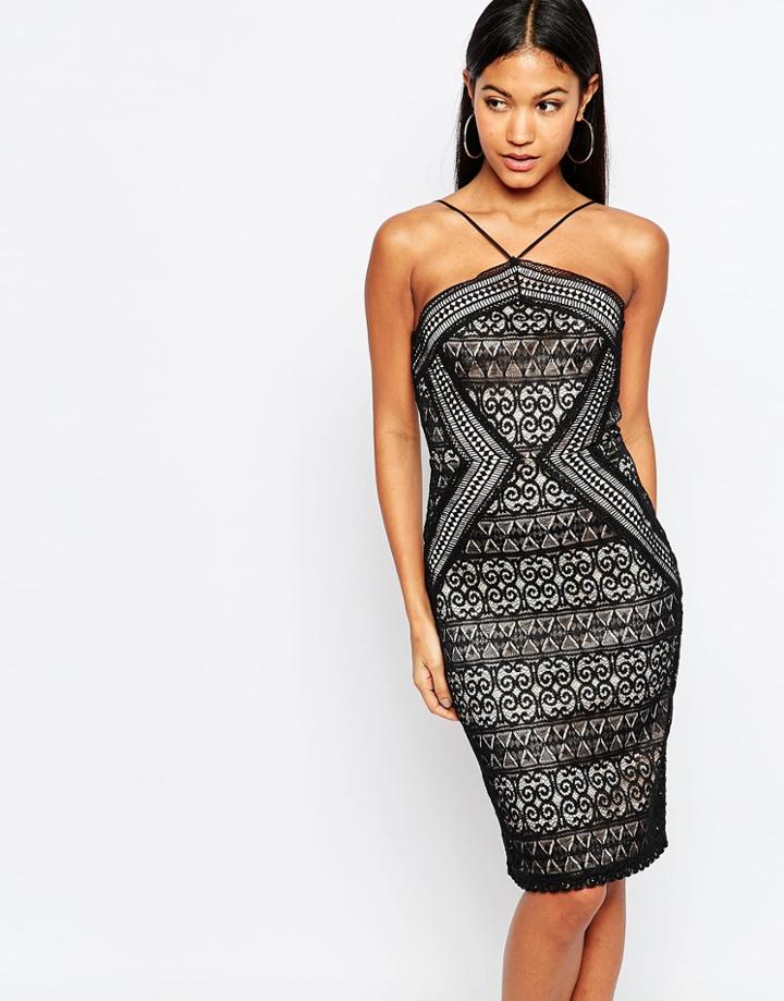 Michelle Keegan Loves Lipsy Geo Lace Strappy Dress - Black