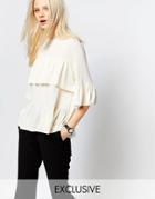 Monki Exclusive Tiered Ruffle Top - Off White