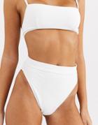 Asos Design Skinny Bind High Leg High Waist Bikini Bottom In White Rib