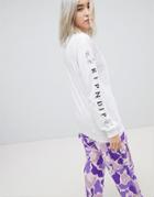 Ripndip Relaxed Long Sleeve Pocket T-shirt With Rude Cat And Sleeve Print - White