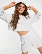 Pull & Bear Crop Sweat & Short Set In Gray-grey
