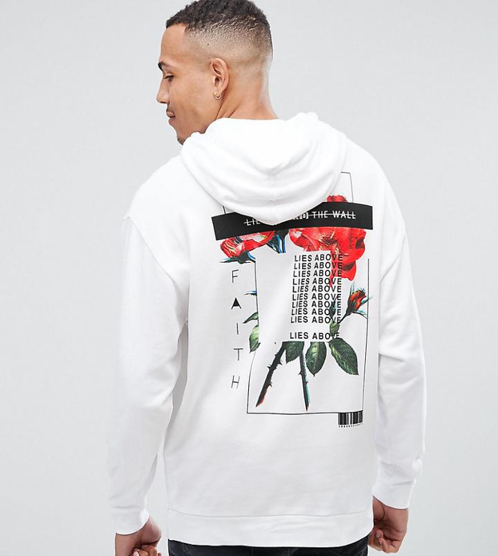 Asos Tall Longline Oversized Hoodie With Floral Back Print - White