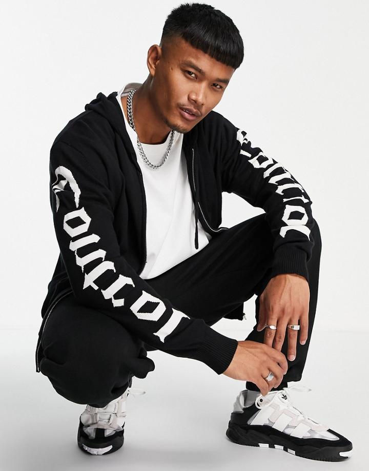 Night Addict Control Oversized Knit Hoodie In Black