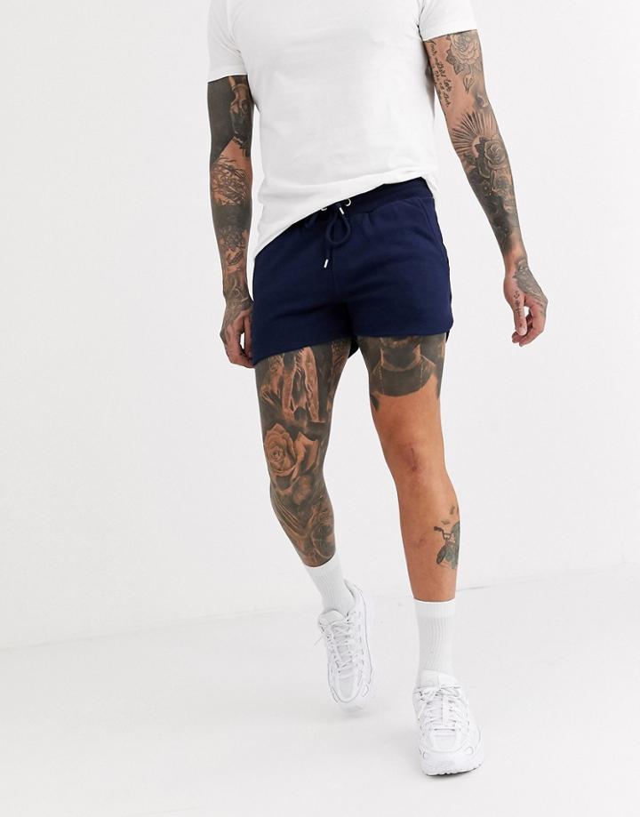 Asos Design Jersey Runner Shorts In Navy