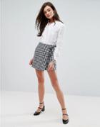 Fashion Union Wrap Front Skirt In Gingham - Multi
