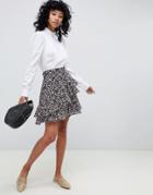 Ichi Floral Flippy Skirt With Ruffle - Multi