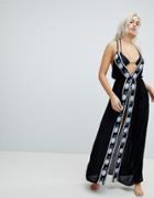 Liquorish Split Front Maxi Beach Dress With Embroidery - Black