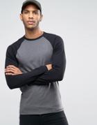 Asos Muscle Long Sleeve T-shirt With Contrast Raglan - Gray