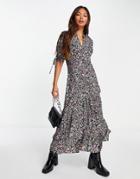 Topshop Ruffle Collar Floral Midi Dress In Multi